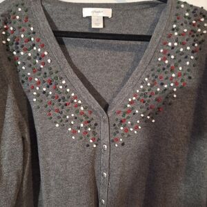 CJ Banks Gray Cardigan with Colorful Accents